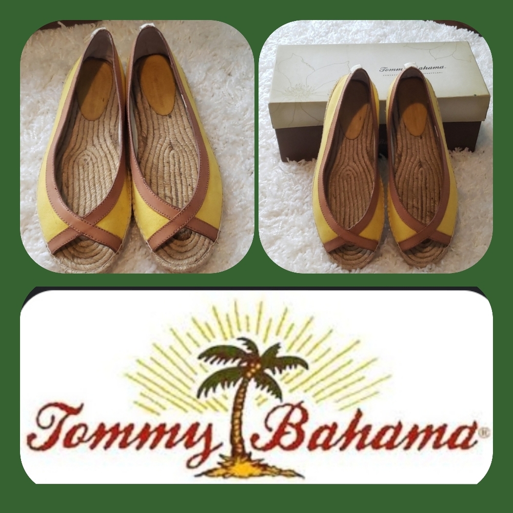 TOMMY BAHAMA leather and canvas flats